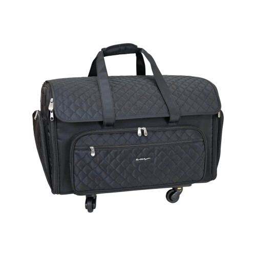 XXL 4 Wheel Collapsible Rolling Sewing Machine Storage Case, Black Quilted