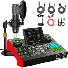 Podcast microfoonset - RUSSBOY - G10 - Condensatormicrofoon 3,5 mm - Audio mixer - Bluetooth/USB