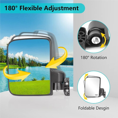 Drill-Free Adjustable Convex Side Mirror-(Wide-Angle View), Fits Most Common  Carts