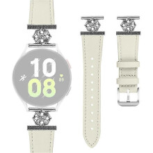 Kompatibel für Samsung Galaxy Watch 42 mm Uhrenarmband aus echtem Rindsleder, verstellbares Armband mit Blumendekor