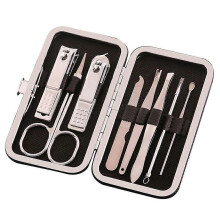 8 unids/set herramientas de manicura tijeras de uñas de pedicura de acero al carbono Kit de limas con caja de cuero