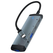 MH368 5-in-1 USB-hub Type-C naar 3,5 mm + USB3.0 + USB2.0 + Type-C Audio + Type-C Oplaadadapter