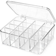 Socks Underwear Drawer Organizer, 16 Compartment Clear Plastic Storage Box with Lid & Adjustable Dividers, Tie Box