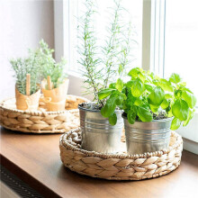 4Pcs Round Braided Tray Made of Seagrass Water Hyacinth Set 33cm + 28cm Diameter Fruit Bowl