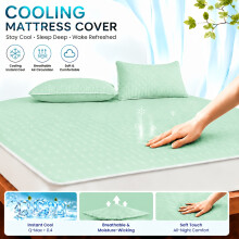 (Mint Green, 90x200cm) Housse de matelas rafraîchissante adaptée au lit-couvre-lit gaufré respirant Ultra-doux avec technologie d'évacuation de