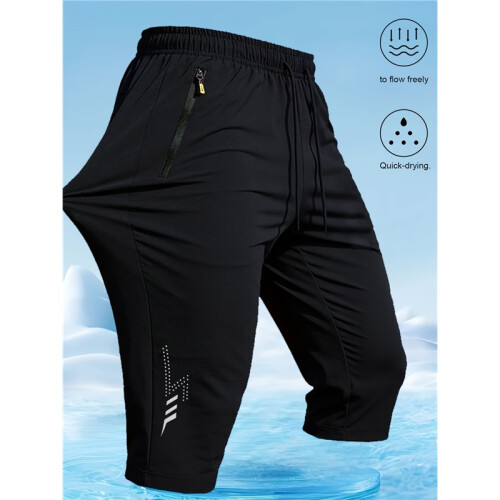 (Black, 31) Men's Quick-Dry Swim Trunks - Lightweight, Breathable Polyester, Solid Color with Side Zipper & Drawstring, Perfect for 2