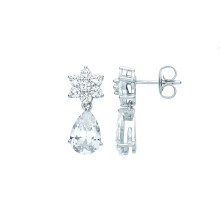 Jewelco London Ladies Rhodium Plated Sterling Silver Pear CZ Snowflake Raindrop Cluster Drop Earrings - EAG1061