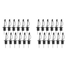 24 Pack Stainless Steel Classic Bottle Pourers Tapered Spout - Liquor Pourers with Rubber Dust Caps Black