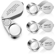 4PCS Illuminated Jewelers Loupe Magnifier, 10X 20X 30X 40X Full Metal Magnifying Glasses, Pocket Foldable Jewelry Loop