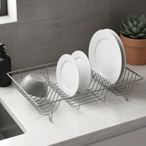 Grey Stainless Steel Wire Dish Drainer Rack for Kitchen Countertop 1