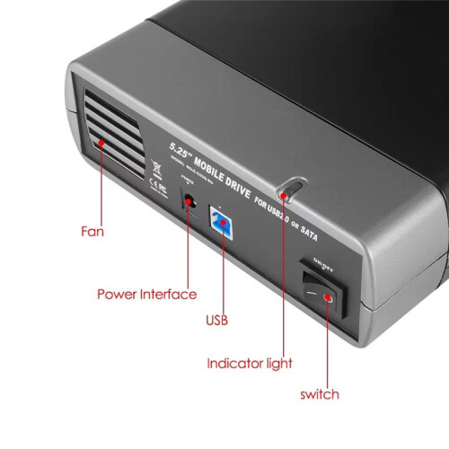 Caixa de Gabinete para HDD SSD de 5,25 Polegadas USB 3.0 para , Suporte para DVD, SSD, HDD, Caixa para Disco Rígido, 16 Velocidades, Plugue UE 2