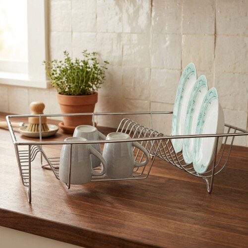 Silver Stainless Steel Wire Dish Drainer Rack for Kitchen Countertop 1