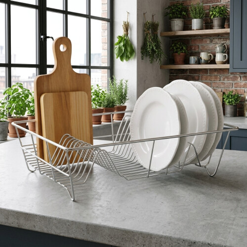 Silver Stainless Steel Wire Dish Drainer Rack for Kitchen Countertop 2