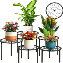 5 Pcs Heavy Duty Metal Plant Stands Rustproof Iron Flower Pot Holders & Indoor Outdoor Risers Decorative Round Patio
