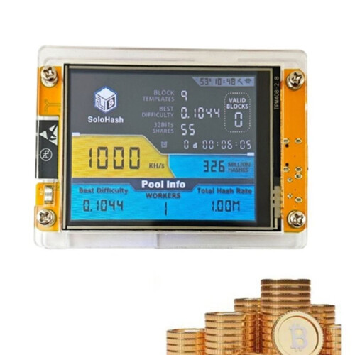 Minerador de Bitcoin Crypto 1000Kh/S NMMinerNerdMiner Atualizado com Tela Touch  de 2,8 Polegadas para Casa 1
