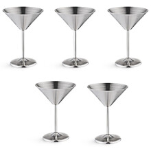 5X Stainless Steel Cocktail Glass High Base Wine Glass Unbreakable Wine Glass Metal Bar Champagne Glass Silver