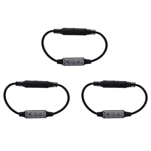 3X Low-Profile Inline Controller  3 Key Dimmer  for LED Strip Light Black