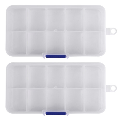 2X 10 Compartment Plastic Storage Box Transparent for Pearl Pin Jewelry Tools Small Accessories