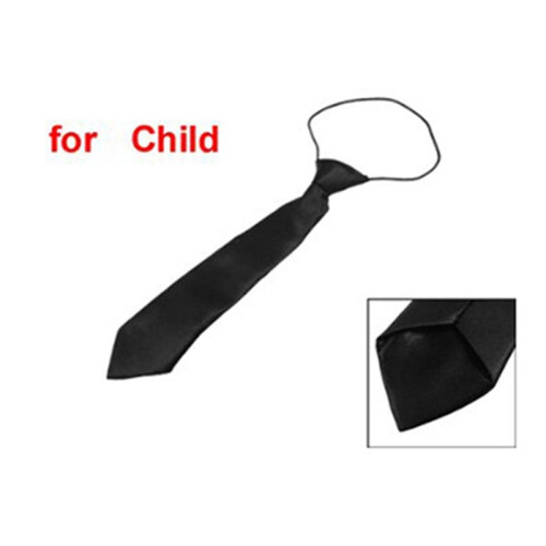 2X Solid Black Polyester Elastic Slim Necktie Neck Tie for Child 1