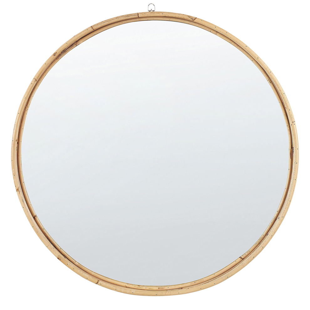 Beliani Wall Mirror Barung 60 Cm 60 Cm Rattan Natural Beige