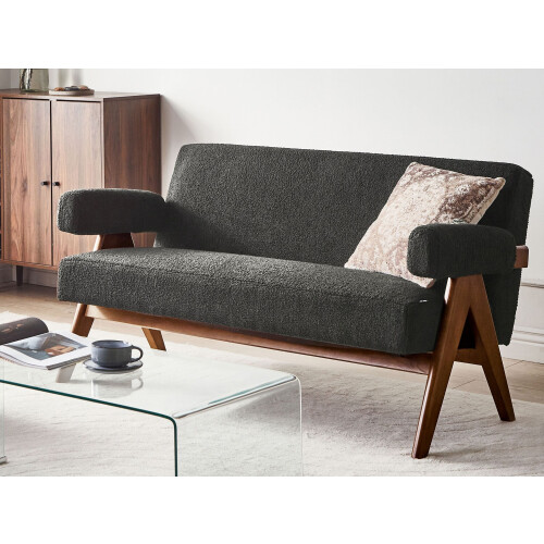 Beliani Sofa 2 Seater TAMRE Boucle Black/ Dark Brown 1