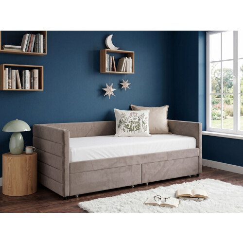 Beliani Daybed with Storage MARRAY Velvet Light Grey 90 x 200 cm (EU Single) 1