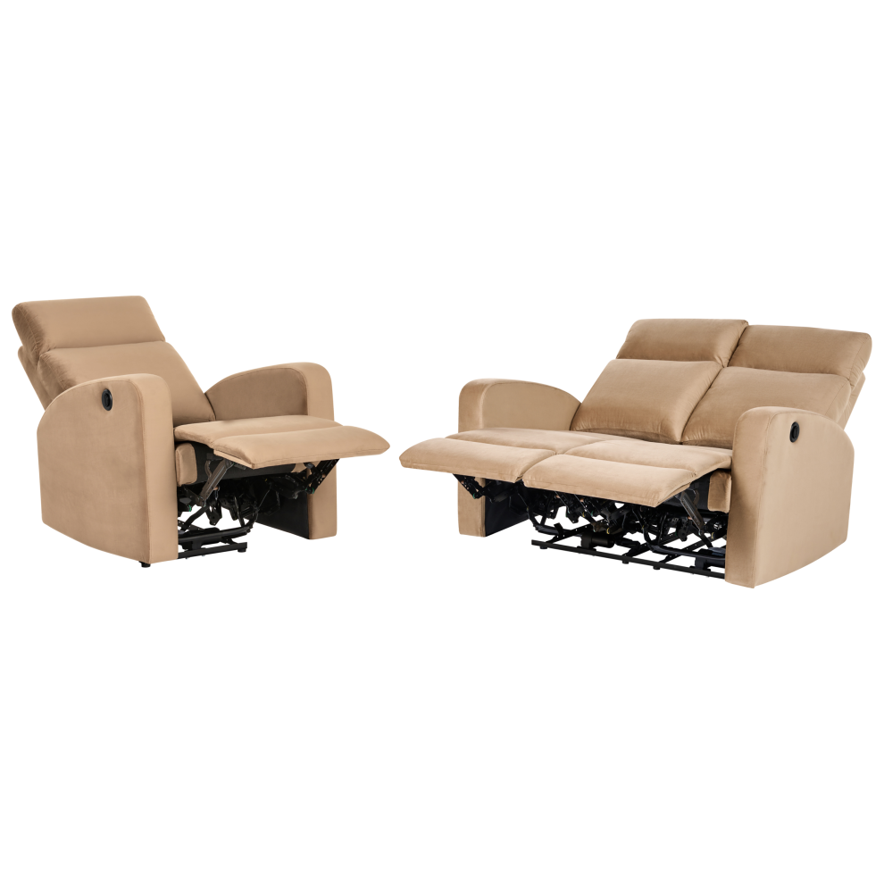Beliani Electric Recliner Living Room Set 3 Seater Verdal Velvet Light Brown