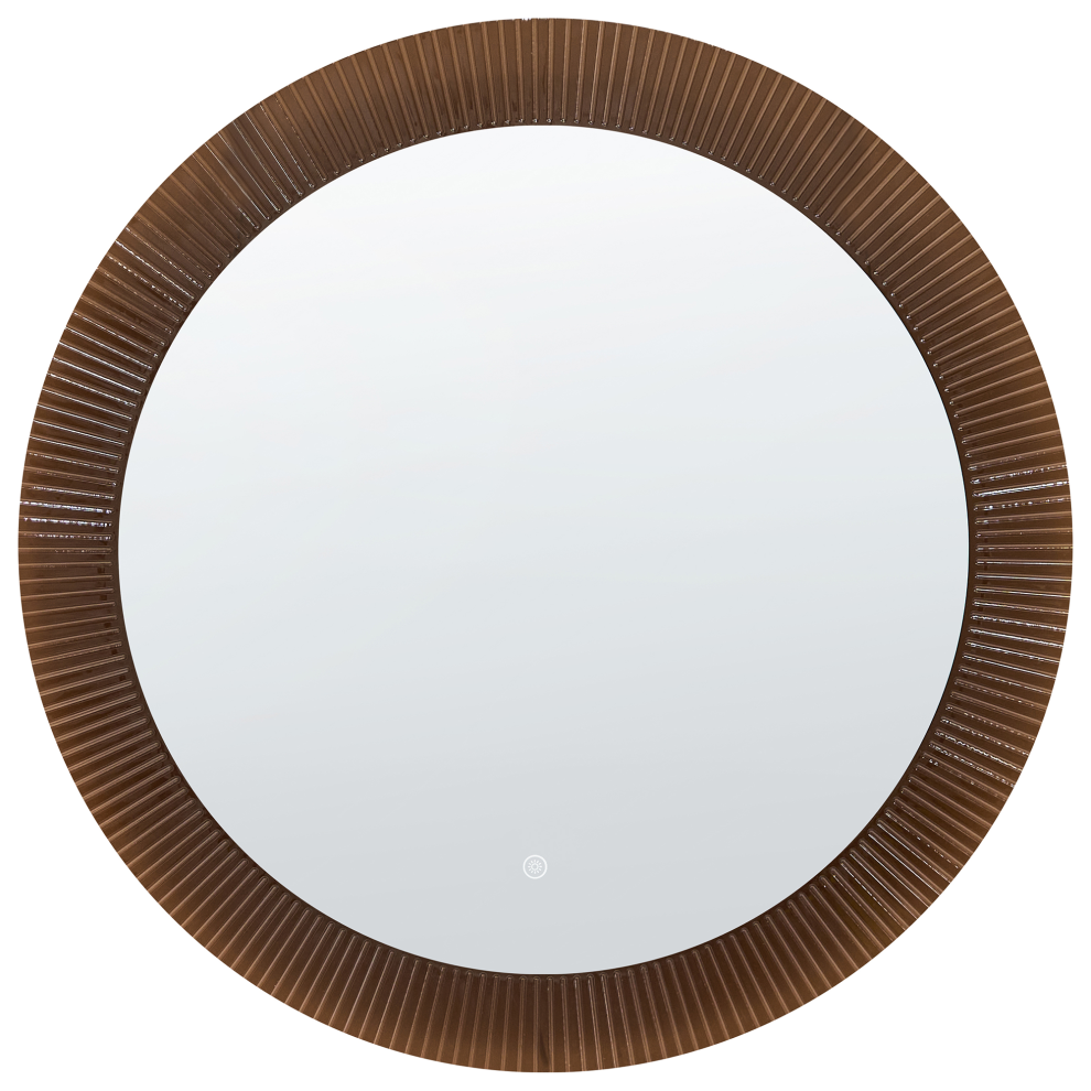 Beliani Led Bathroom Mirror Besbe 80 Cm 80 Cm Brown
