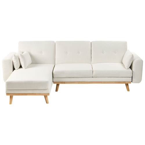 Beliani Corner Sofa Bed 3 Seater KAARINA Fabric White Right Hand