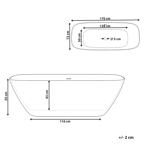 Beliani Freestanding Bathtub SELLA 1700 x 720 mm Solid Surface White 2