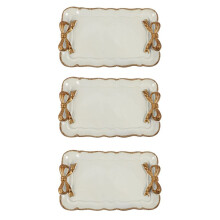 3X European Style Bow Cake Storage Trays Makeup Organizer Dessert Plate Square Decor Tray Kitchen Trays 12X20cm White