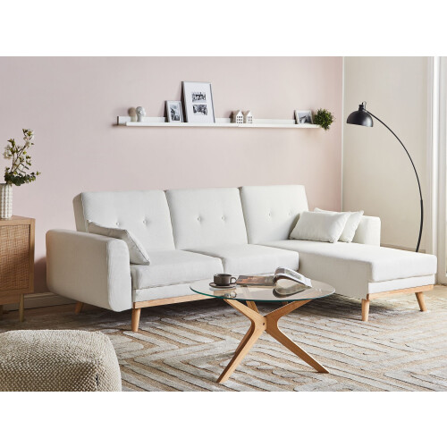 Beliani Corner Sofa Bed 3 Seater KAARINA Fabric White Left Hand 1