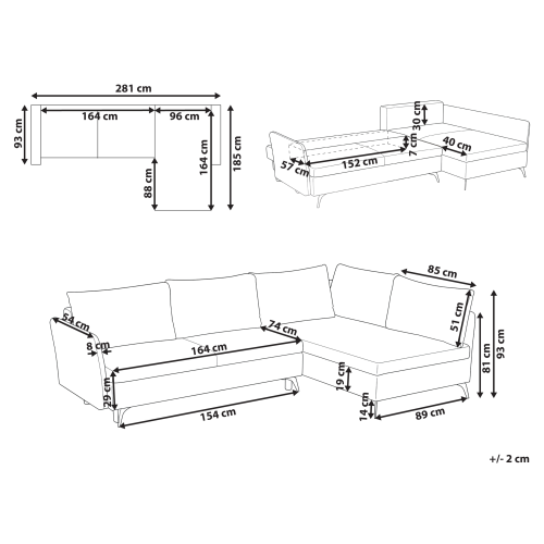 Beliani Corner Sofa Bed 3 Seater KOGE Fabric Green with Storage Left Hand 2