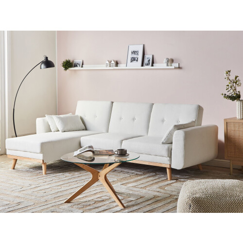 Beliani Corner Sofa Bed KAARINA Fabric White Right Hand 1