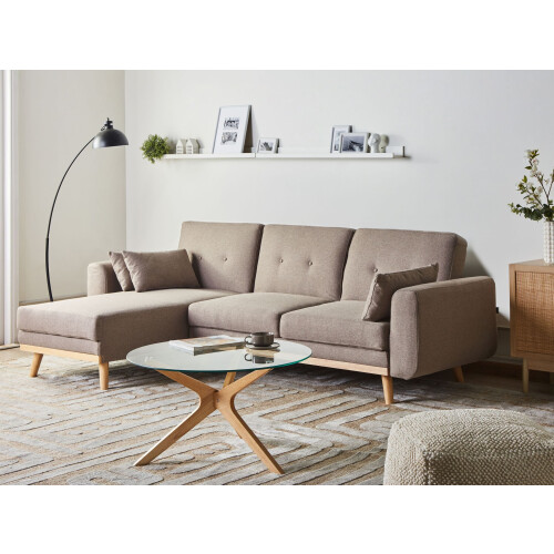 Beliani Corner Sofa Bed 3 Seater KAARINA Fabric Light Brown Right Hand 1