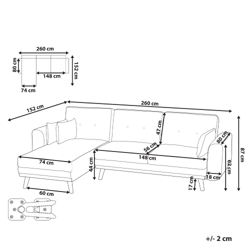 Beliani Corner Sofa Bed 3 Seater KAARINA Fabric White Right Hand 2