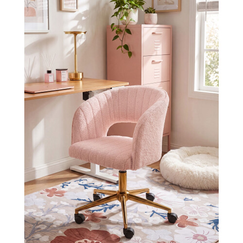 Beliani Desk Chair KATONAH Boucle Pastel Pink 1