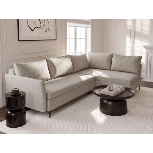 Beliani Corner Sofa Bed 3 Seater KOGE with Storage Fabric Beige Left Hand 1