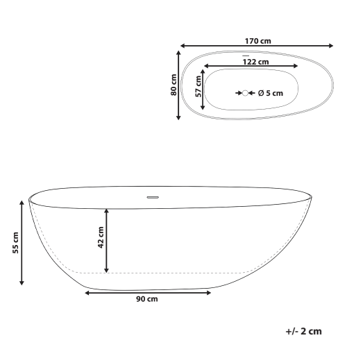 Beliani Freestanding Bathtub TURIA 1700 x 800 mm Solid Surface White 2