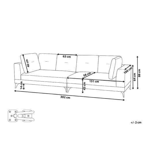 Beliani Sofa 4 Seater YURI Faux Linen Grey 2