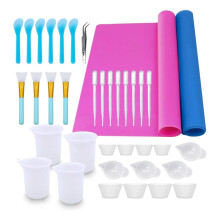Epoxy Resin Mixing Tools Kit 36Pcs, Reusable Soft Silicone Resin Tools Supplies, Includes Silicone Mats, Measuring Cups
