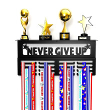 Never Give Medal Hanger Display with Shelf - Easy Install Carbon Steel Trophy and Medal Display Shelf,B