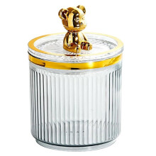 Cotton Swab Storage Acrylic Storage Box Cute Bear Cotton Pad Holder Makeup Organizer for Cotton Swabs Box Smoke Gray