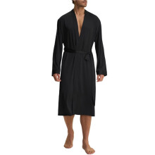 Herren-Satinbademantel mit Shorts, Seidiger Bademantel, Leichte und Weiche Nachtwäsche mit Gürtel Schwarz M