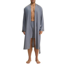 Herren-Satinbademantel mit Shorts, Seidiger Bademantel, Leichte und Weiche Nachtwäsche mit Gürtel Blaugrau L