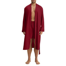 Herren-Satinbademantel mit Shorts, Seidiger Bademantel, Leichte und Weiche Nachtwäsche mit Gürtel Weinrot M