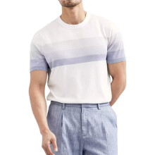Herren-T-Shirt mit Farbblockstreifen, Rundhalsausschnitt, Kurzen Ärmeln, Strickmuster, Lässiges Sommer-Top Blau L