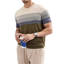 Herren-T-Shirt mit Farbblockstreifen, Rundhalsausschnitt, Kurzen Ärmeln, Strickmuster, Lässiges Sommer-Top Grün XXXL