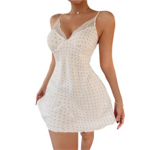 Nightgowns for Women Spaghetti Strap Night Gown Sleeveless Lace Sleep Shirt Chemise Sleep Dress White M