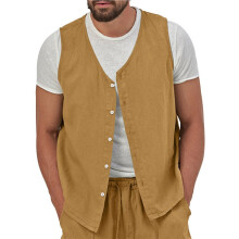 Vintage Herren Leichtgewicht Weste Lässiges Klassisches Design Tops Business Anzug Weste Erdiges Gelb XL
